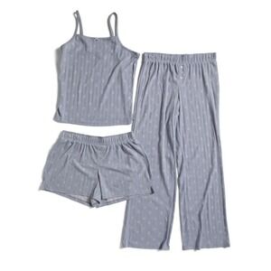 Better Together Blue Pajama Set 3 Piece Bow Sleepwear Loungewear Size M NWT